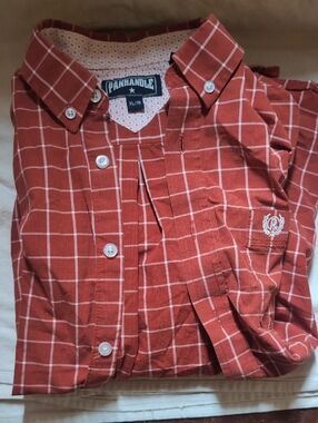 Rust Red Plaid Button-Down Western Shirt